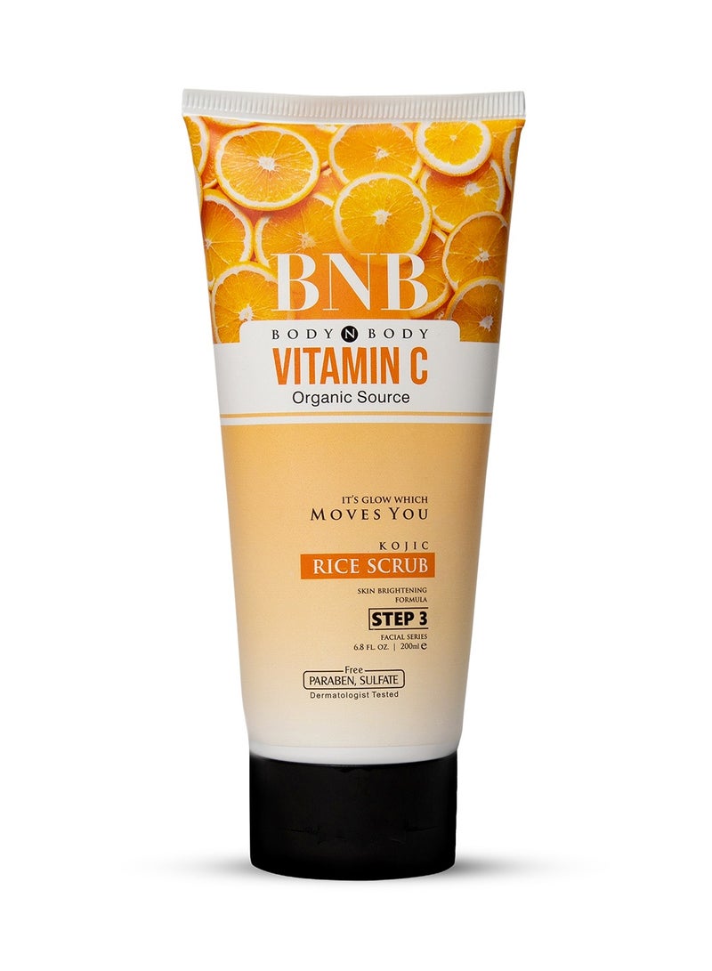 Vitamin C Rice Scrub 200ml | Brightening Face Exfoliator with Rice Beads, Vitamin C & Niacinamide | Gently Removes Dead Skin, Boosts Glow & Smoothness | For Combination & All Skin Types