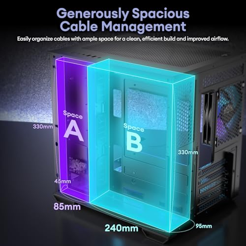 Okinos MATX PC Case, Top 240mm Radiator Support, 5 PCIe Slots for Max GPU Cooling, Extra Space for 160mm PSU & Easy Cable Management, 3×120mm ARGB Fan with Controller (Non-PWM), Type-C, Mirage 4 White - Image 5