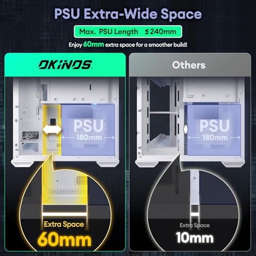 Okinos MATX PC Case, Top 240mm Radiator Support, 5 PCIe Slots for Max GPU Cooling, Extra Space for 160mm PSU & Easy Cable Management, 3×120mm ARGB Fan with Controller (Non-PWM), Type-C, Mirage 4 White - Image 4