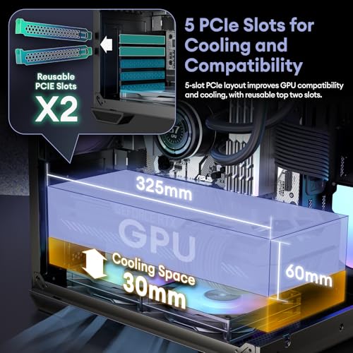 Okinos MATX PC Case, Top 240mm Radiator Support, 5 PCIe Slots for Max GPU Cooling, Extra Space for 160mm PSU & Easy Cable Management, 3×120mm ARGB Fan with Controller (Non-PWM), Type-C, Mirage 4 White - Image 3