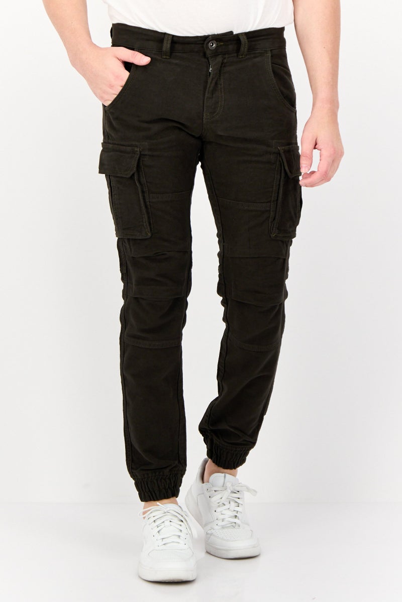 GAS Men Regular Fit Solid Cargo Pants, Dark Olive - Image 1