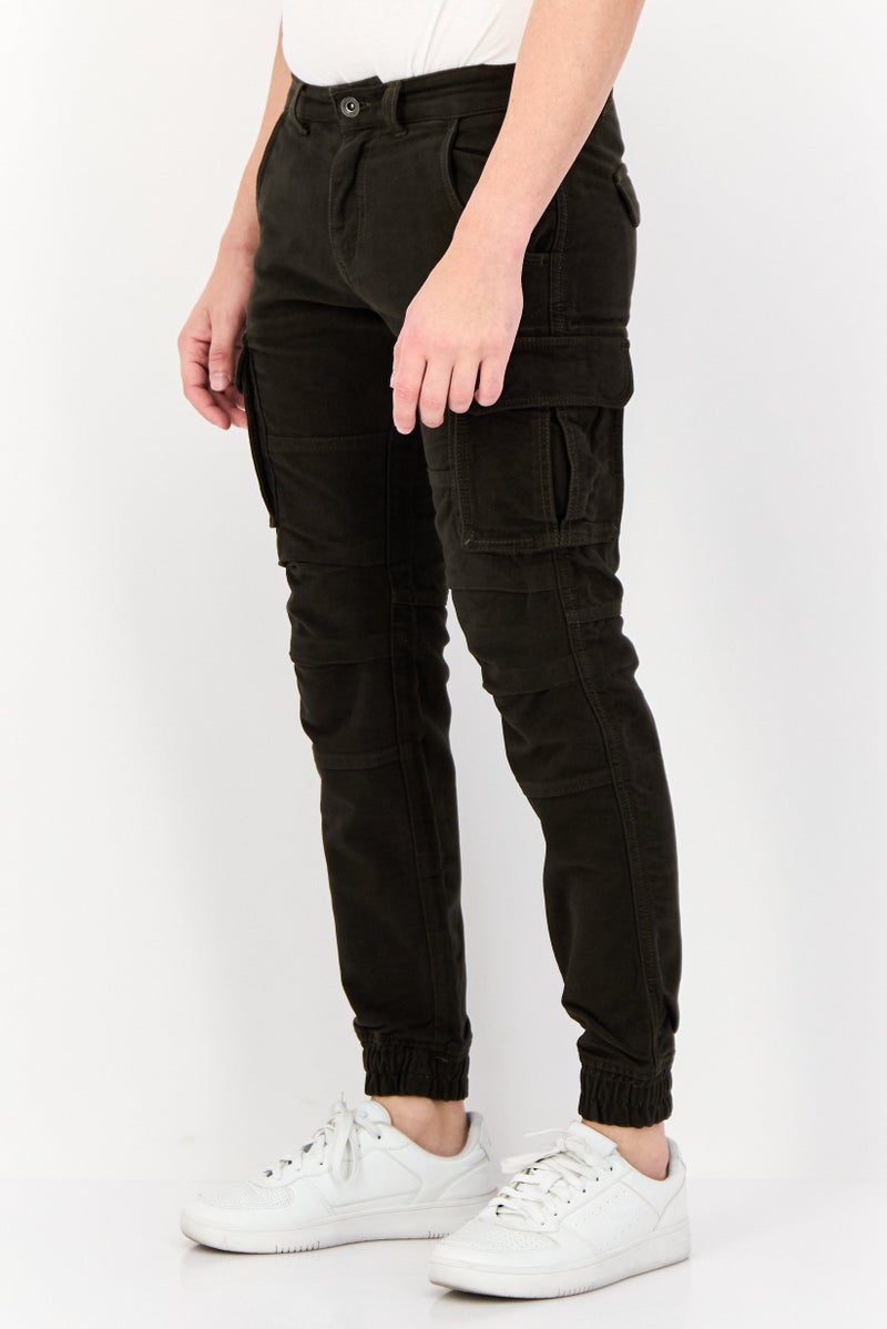 GAS Men Regular Fit Solid Cargo Pants, Dark Olive - Image 2