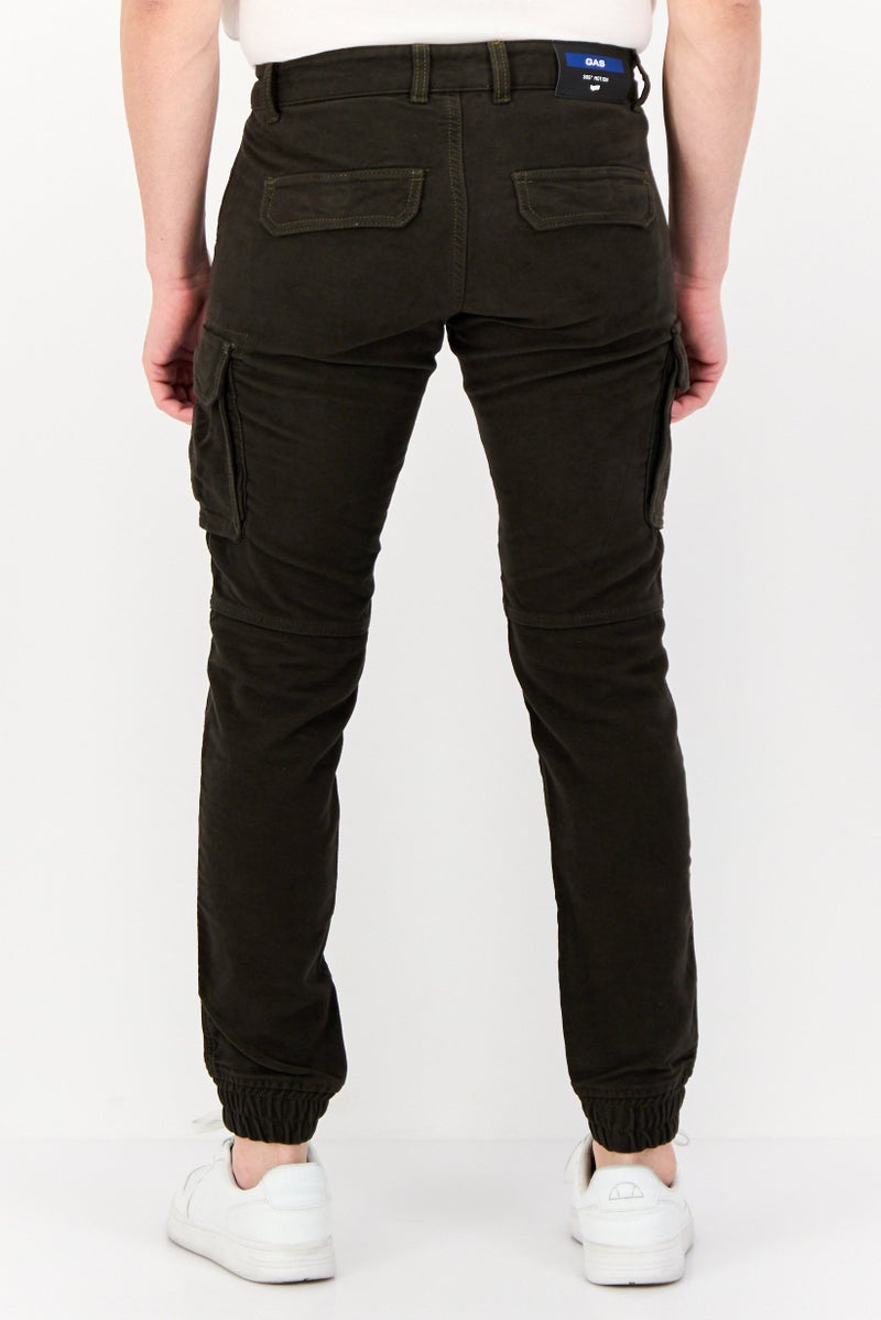GAS Men Regular Fit Solid Cargo Pants, Dark Olive - Image 3