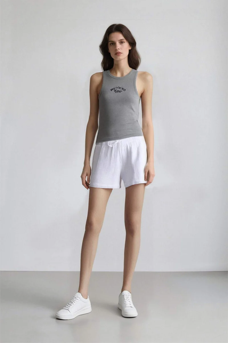 DeFacto Relax Fit Muslin High Waist Short Leg Shorts