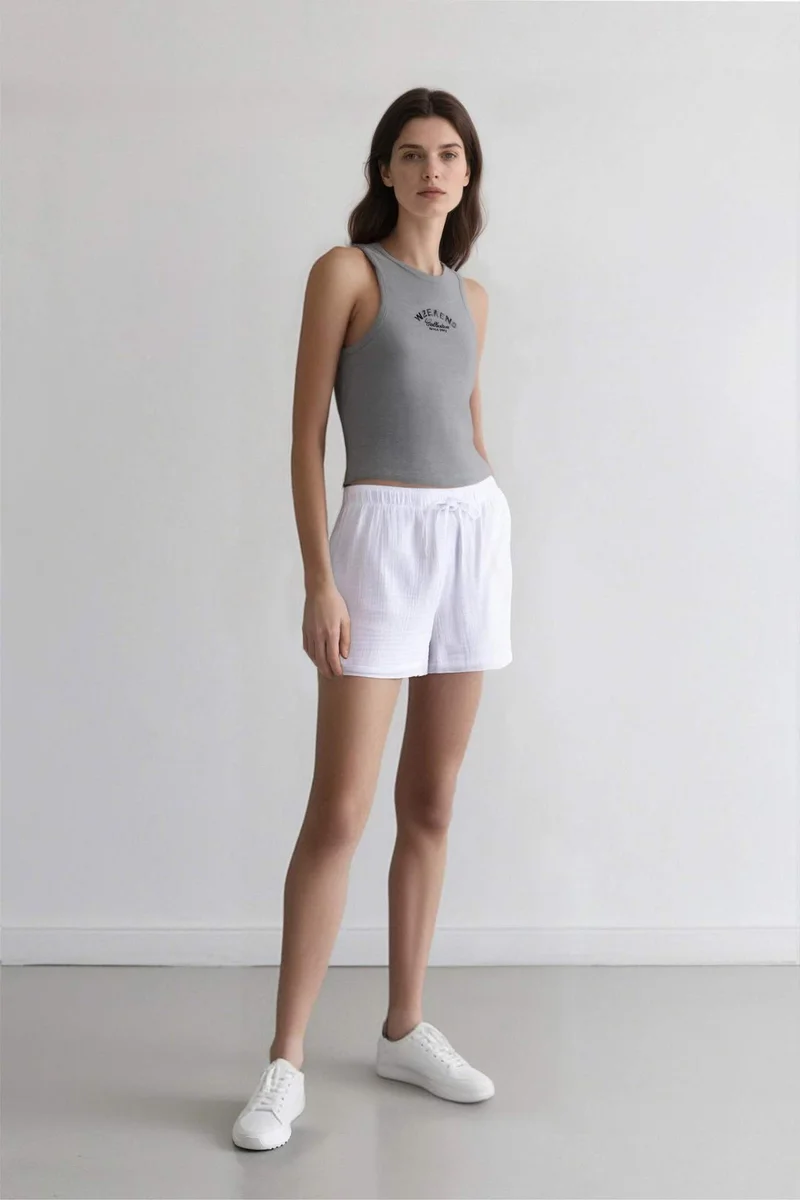 DeFacto Relax Fit Muslin High Waist Short Leg Shorts