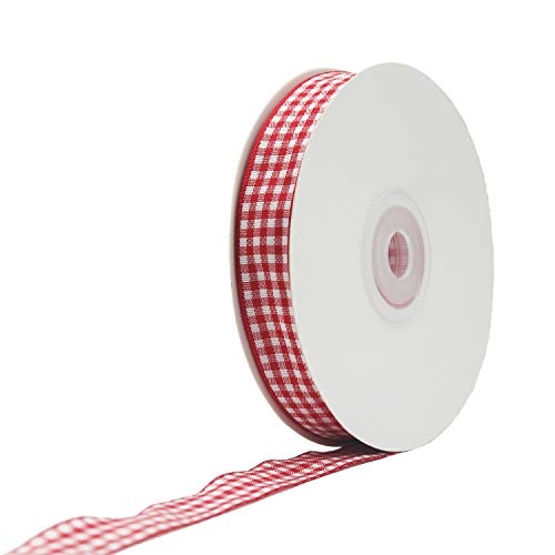 DAYEDZ Red and White Gingham Ribbon, 5/8" x 25Yd Roll Picnic Craft Red Buffalo Ribbon for Crafts Hair Accessories and Christmas Gift Wrapping,5/8 Inch Polyester Woven Edge +60" Tape Measurement - Image 3