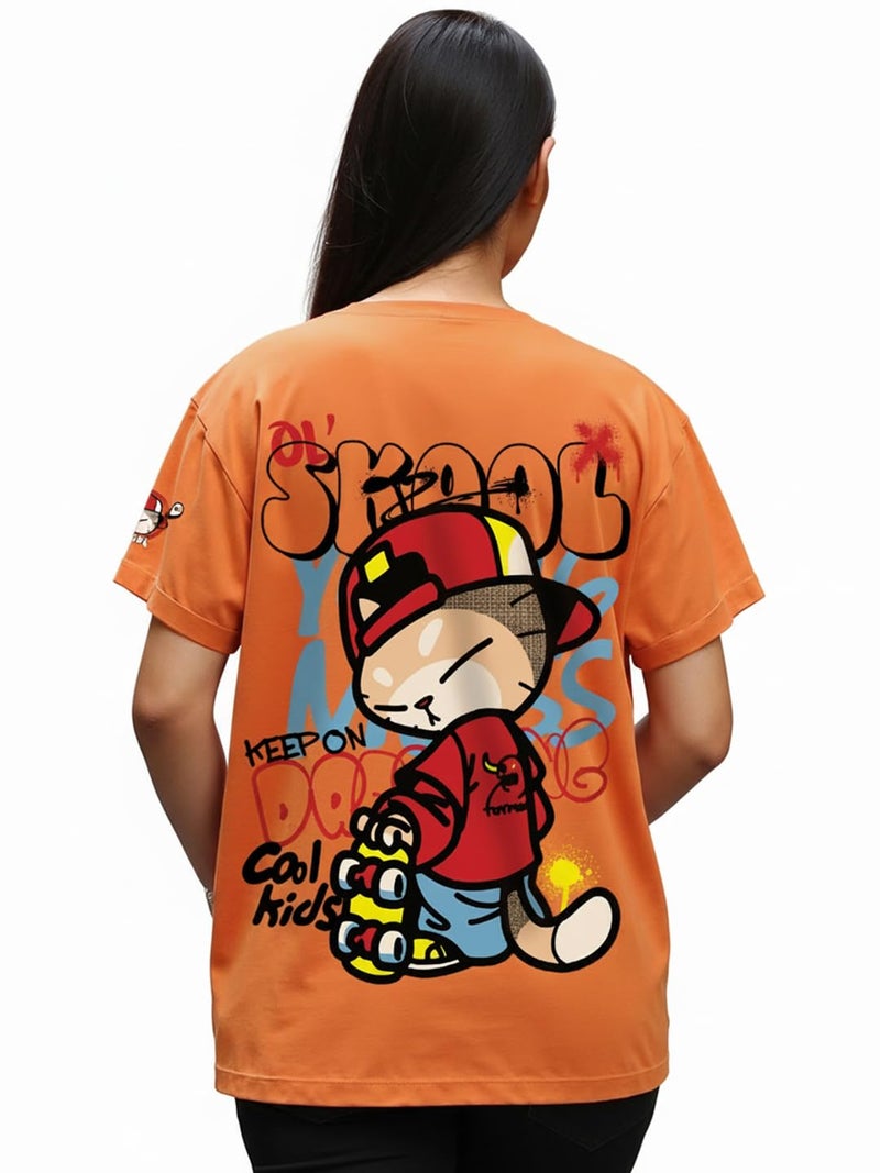 Bewakoof Women's Graphic Printed Boyfriend Fit Half Sleeve Round Neck Cotton T-Shirt_635956_Orange_3XL - Image 1