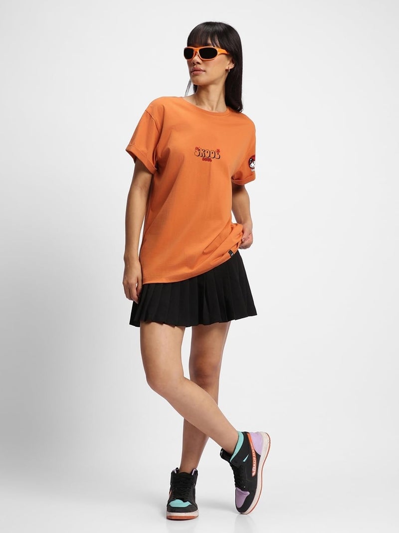 Bewakoof Women's Graphic Printed Boyfriend Fit Half Sleeve Round Neck Cotton T-Shirt_635956_Orange_3XL - Image 2