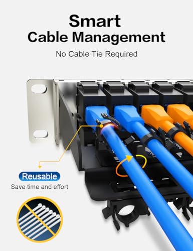 Enmane 1U 48 Port Patch Panel Cat6 RJ45 Passthrough Patch Panel EC Listed UTP with Smart Cable Management for 19inch Rackmount - Image 3