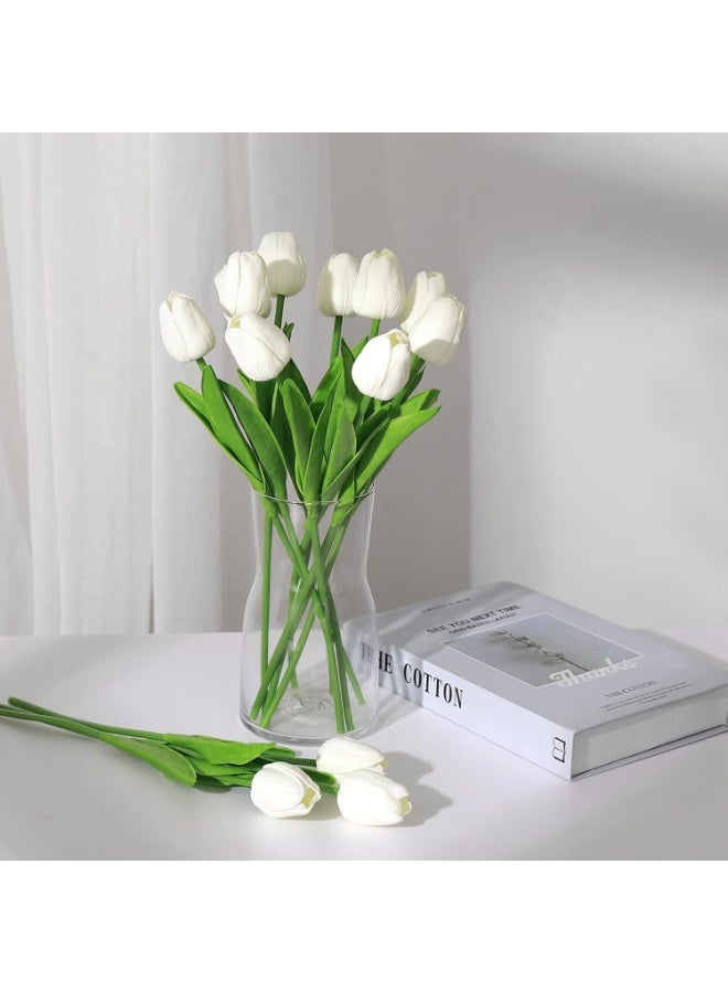 ‌20 Pcs Real Touch PU White Artificial Tulips – Fake Tulip Flowers for Home Wedding Decor & Bouquets‌ - Image 1