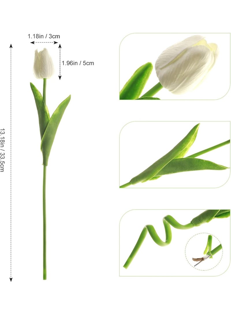 ‌20 Pcs Real Touch PU White Artificial Tulips – Fake Tulip Flowers for Home Wedding Decor & Bouquets‌ - Image 3