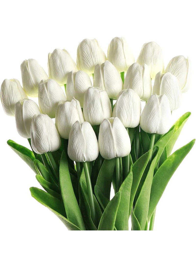 ‌20 Pcs Real Touch PU White Artificial Tulips – Fake Tulip Flowers for Home Wedding Decor & Bouquets‌ - Image 4