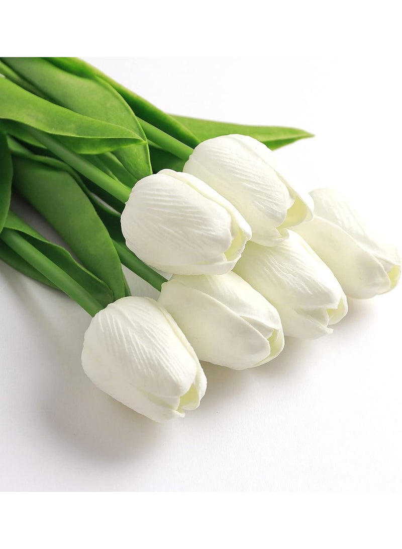 ‌20 Pcs Real Touch PU White Artificial Tulips – Fake Tulip Flowers for Home Wedding Decor & Bouquets‌ - Image 2