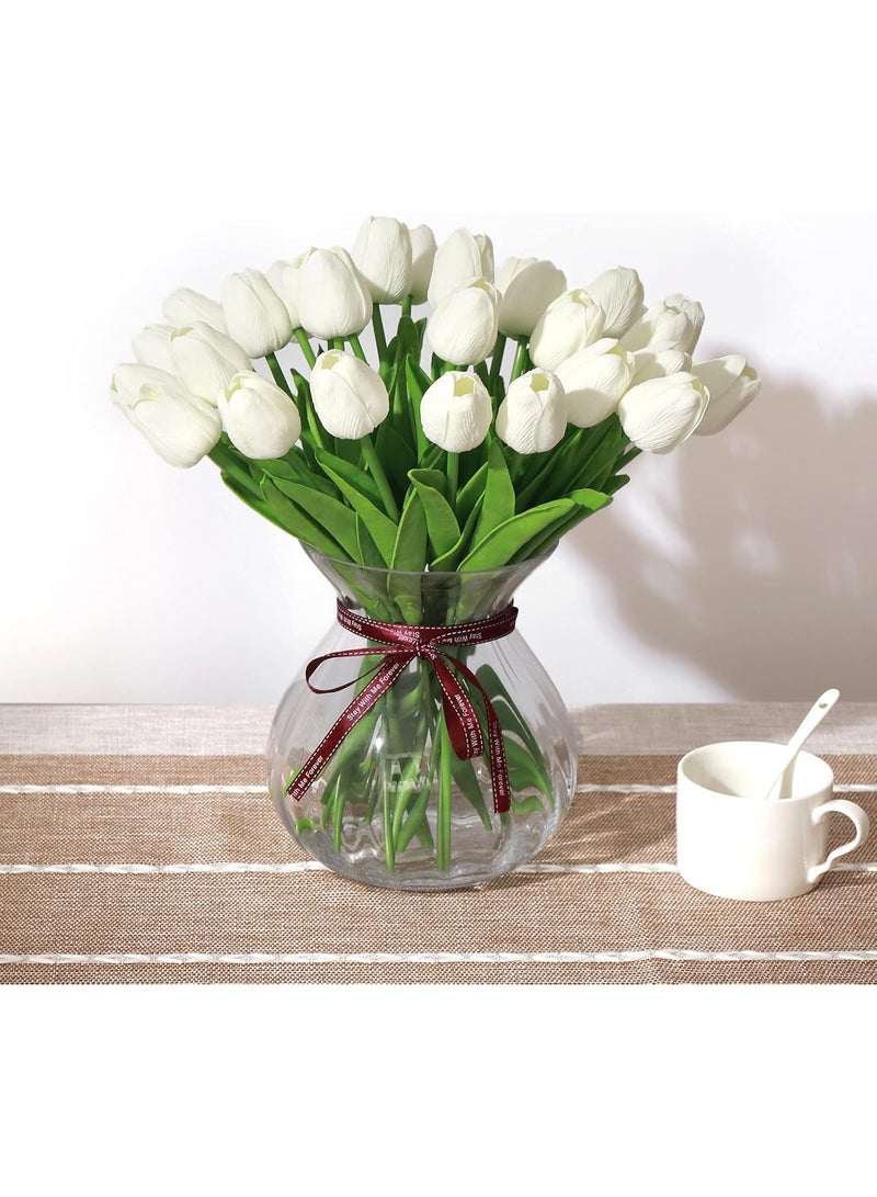 ‌20 Pcs Real Touch PU White Artificial Tulips – Fake Tulip Flowers for Home Wedding Decor & Bouquets‌ - Image 5
