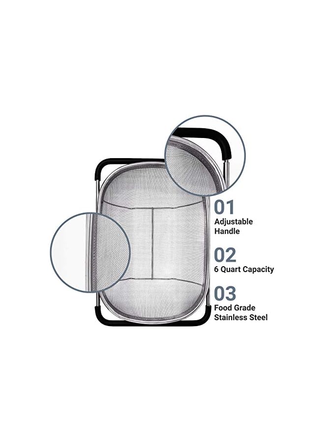 S-TOP Over the Sink Colander Strainer Basket Stainless Steel, For Kitchen Sink with Rubber Grip, Fine Mesh, Large Kitchen Gadgets Tools, Expandable Home Kitchen Essentials - Image 3