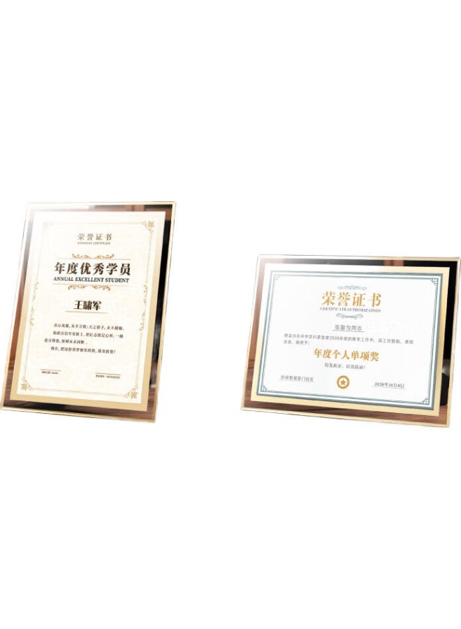 Dsb (Dishibi) A4 Crystal Certificate Frame, Award Display Frame, Photo Frame, Glass Photo Frame, Honor Certificate Display Frame, Business License Original Frame, Gold Floral Pattern Style, 4G12 - Image 1