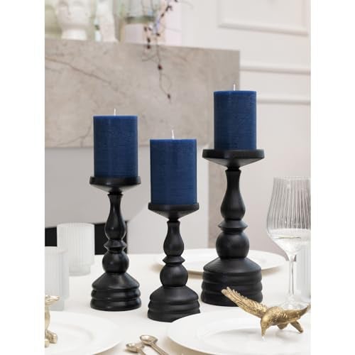 CANDWAX 3x4 inch Pillar Candles Set of 3 – Unscented Dripless Rustic Dark Blue Candles for Room Decor, Weddings, Centerpieces - Image 3