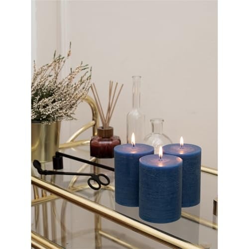 CANDWAX 3x4 inch Pillar Candles Set of 3 – Unscented Dripless Rustic Dark Blue Candles for Room Decor, Weddings, Centerpieces - Image 5