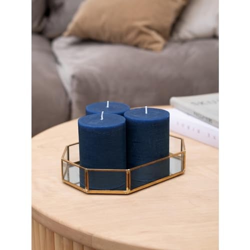 CANDWAX 3x4 inch Pillar Candles Set of 3 – Unscented Dripless Rustic Dark Blue Candles for Room Decor, Weddings, Centerpieces - Image 4