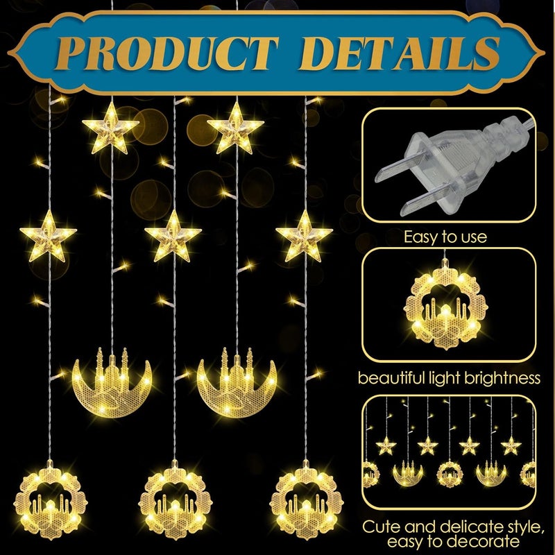 Riakrum 2 Pack Eid Mubarak Fairy Curtain Lights 984 ft Star Moon Castle Lights LED Window Star Lights for Ramadan Home Decoration Gifts Wedding Christmas Eid Party Indoor Holiday - Image 3