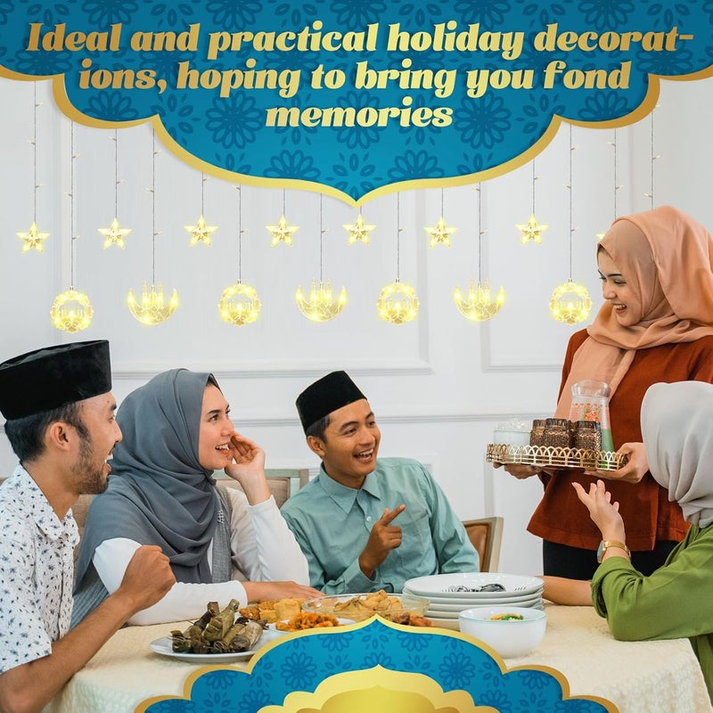 Riakrum 2 Pack Eid Mubarak Fairy Curtain Lights 984 ft Star Moon Castle Lights LED Window Star Lights for Ramadan Home Decoration Gifts Wedding Christmas Eid Party Indoor Holiday - Image 4