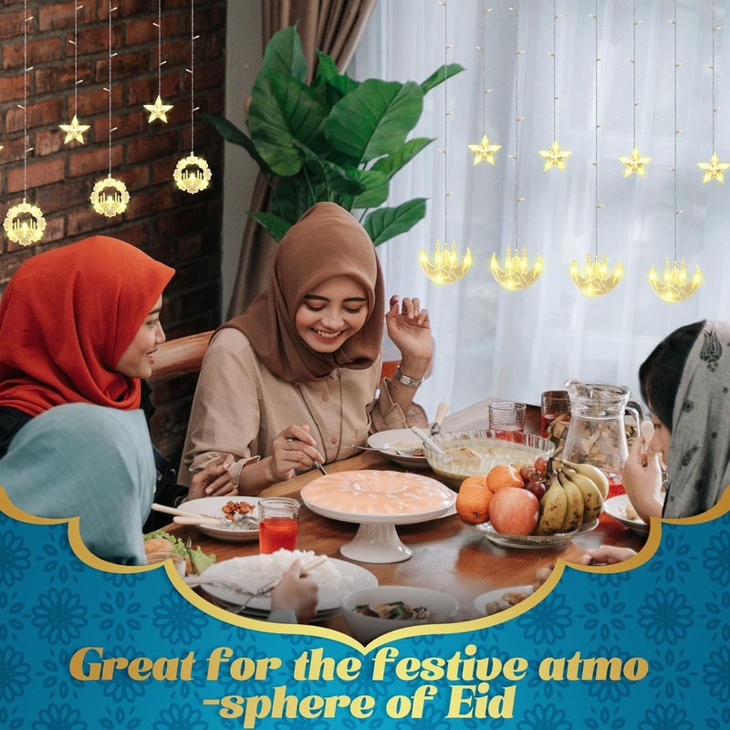 Riakrum 2 Pack Eid Mubarak Fairy Curtain Lights 984 ft Star Moon Castle Lights LED Window Star Lights for Ramadan Home Decoration Gifts Wedding Christmas Eid Party Indoor Holiday - Image 5