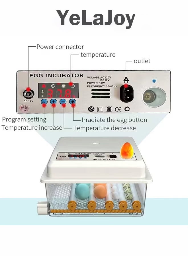 يلا جوي حاضنة منزلية صغيرة آلية تحول البيض الذكي آلة فقس البيض الرقمية عرض درجة الحرارة والرطوبة التحكم المستخدمة لفقس الدجاج والبط والأوز ، إلخ - Image 2