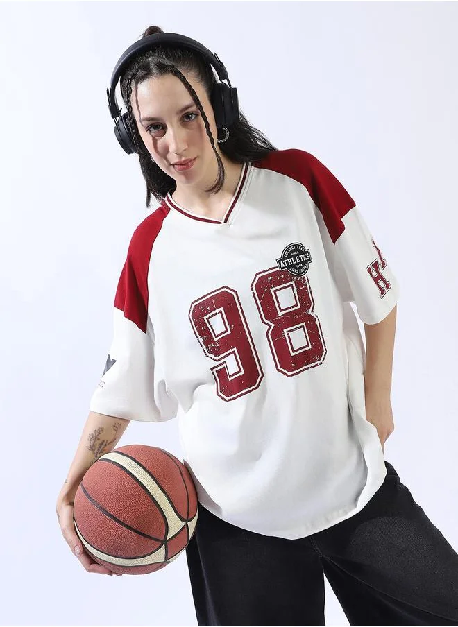 هوبرهولمي Women's Multicolour 100% Cotton Printed Oversized T-Shirt