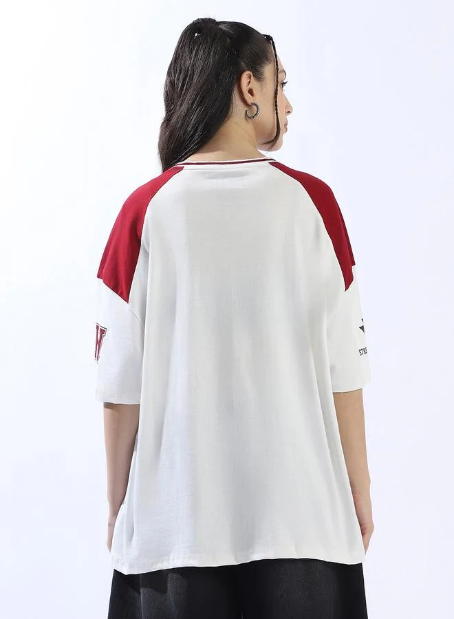 Hubberholme Women's Multicolour 100% Cotton Printed Oversized T-Shirt