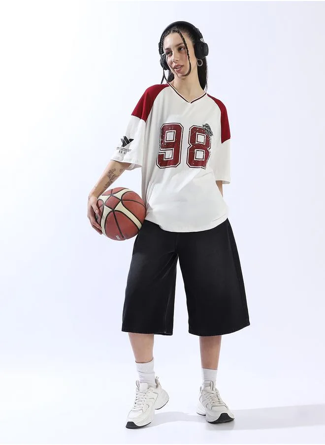 هوبرهولمي Women's Multicolour 100% Cotton Printed Oversized T-Shirt