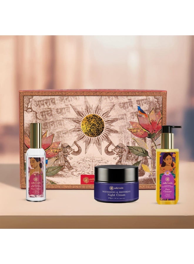 Ashpveda Trinity Gift Box | Ayurvedic Skincare Combo – Kannauj Rose Water Face Mist100ml, Kashmiri Saffron & Neem Face Wash100ml & Night Cream30g | Natural & Paraben-Free | Travel Size Pack - Image 1
