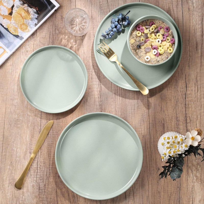 HaWare Stoneware Dinnerware Sets 12Piece Plates and Bowls Set for 4 Dishes Set for Home Restaurant Speckled Asparagus Green - Image 5