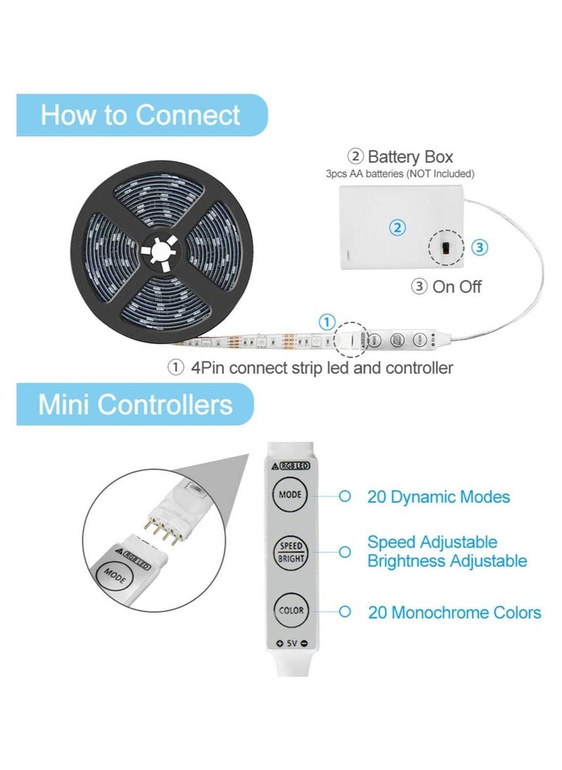 LED Strip Lights Battery Operated Color Changing Flexible LED Strip With Remote Control