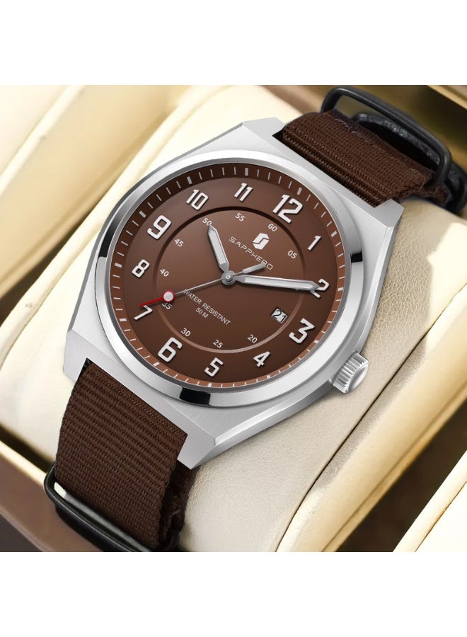 SAPPHERO Men's Watch Military Sports Watch 50M Water Resistant Luminous Pointer 3 O'Clock Date Window Durable Adjustable Nylon Strap Casual Watch for Men - Image 1