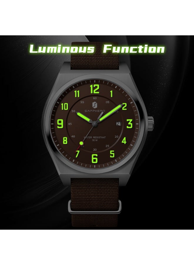SAPPHERO Men's Watch Military Sports Watch 50M Water Resistant Luminous Pointer 3 O'Clock Date Window Durable Adjustable Nylon Strap Casual Watch for Men - Image 4