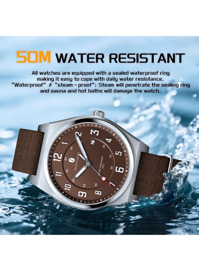 SAPPHERO Men's Watch Military Sports Watch 50M Water Resistant Luminous Pointer 3 O'Clock Date Window Durable Adjustable Nylon Strap Casual Watch for Men - Image 3