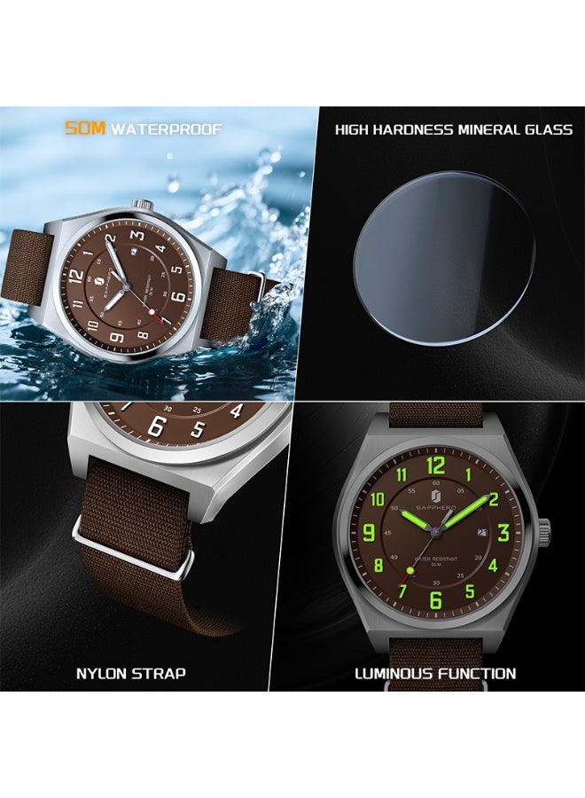 SAPPHERO Men's Watch Military Sports Watch 50M Water Resistant Luminous Pointer 3 O'Clock Date Window Durable Adjustable Nylon Strap Casual Watch for Men - Image 5