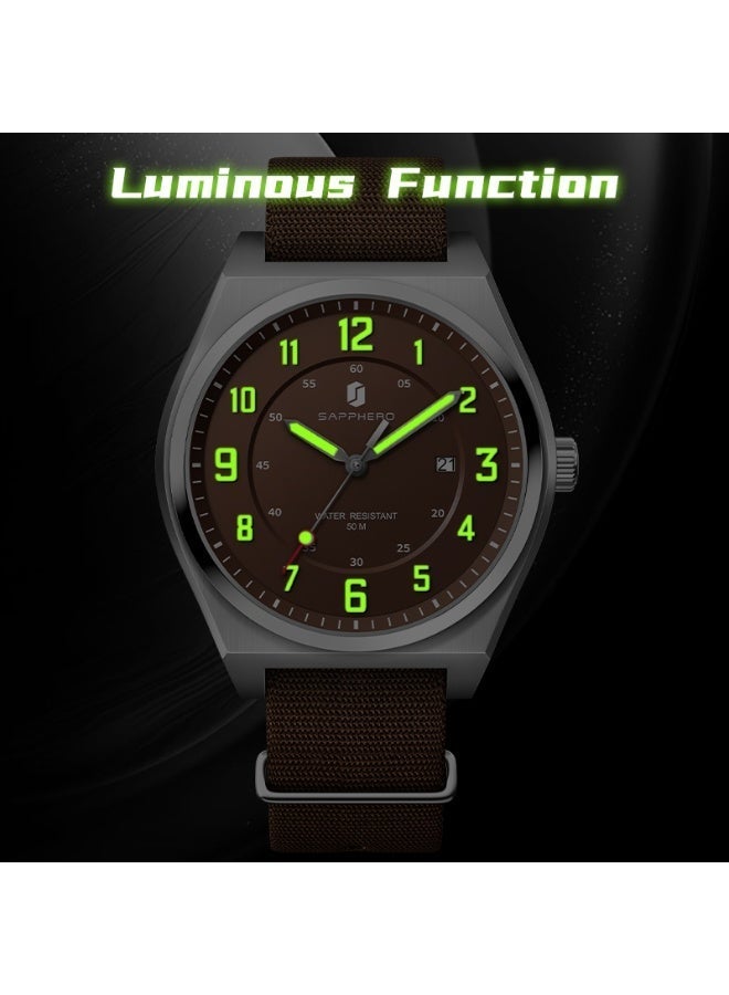 SAPPHERO Men's Watch Military Sports Watch 50M Water Resistant Luminous Pointer 3 O'Clock Date Window Durable Adjustable Nylon Strap Casual Watch for Men - Image 4