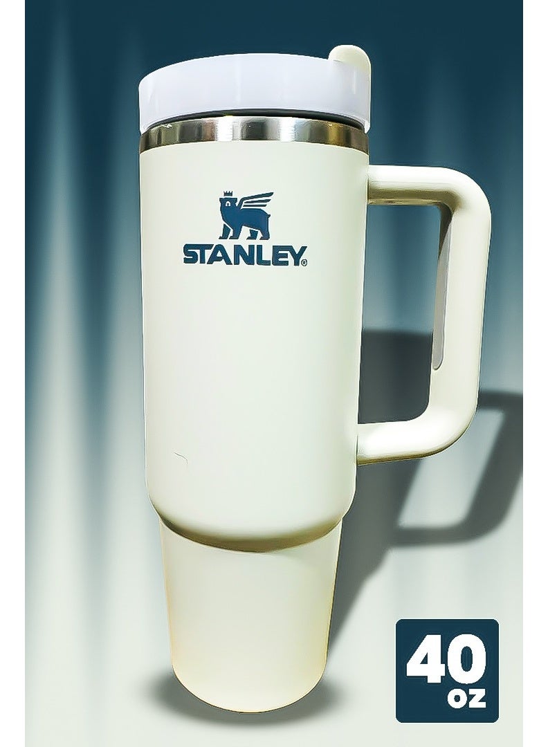Stanley 40oz Tumbler Stainless Steel Travel Mug with Reusable Straw BPA Free Sustainable and Dishwasher Safe Built with Leakproof FlowState Lid Double Wall Insulation Maintains Drink Temperature Hot for 16 Hours and Cold for 24 Hours Slim Base Fits Car Cup Holders Ergonomic Handle Ideal for Travel Work and Everyday Use