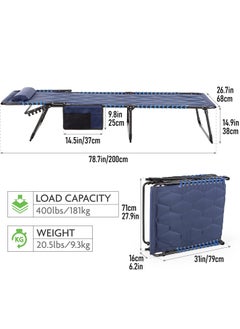 Rhyhorn Rhyhorn Lounge Chair Outdoor Oversize Folding Chaise Lounge with Adjustable Backrest Removable Pillow Portable Camping Cot Patio Poolside Beach Tanning Chair for Backyard RY04  - Image 3