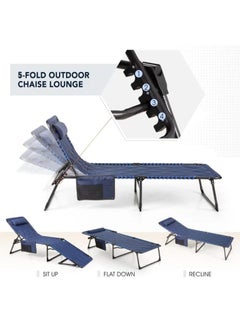 Rhyhorn Rhyhorn Lounge Chair Outdoor Oversize Folding Chaise Lounge with Adjustable Backrest Removable Pillow Portable Camping Cot Patio Poolside Beach Tanning Chair for Backyard RY04  - Image 5