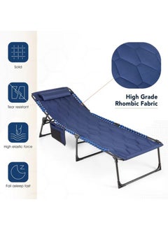 Rhyhorn Rhyhorn Lounge Chair Outdoor Oversize Folding Chaise Lounge with Adjustable Backrest Removable Pillow Portable Camping Cot Patio Poolside Beach Tanning Chair for Backyard RY04  - Image 4