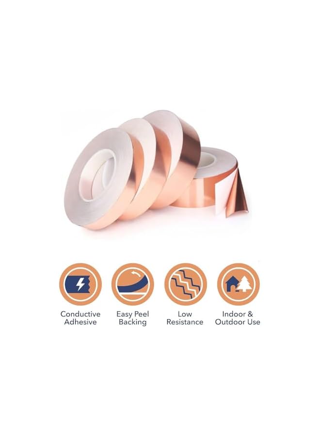 PROMASS promass 4 Sizes Copper Foil Tape(2pcs,5mm),Single-Sided Conductive Copper Tape with Adhesive for EMI Shielding,Slug Repellent,Paper Circuits,Electrical Repairs,Grounding(5mm,10mm,20mm,30mm) X 20m (5mm)  - Image 3