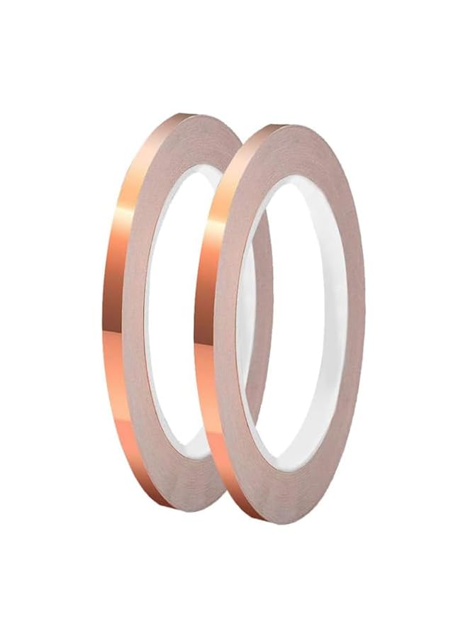 PROMASS promass 4 Sizes Copper Foil Tape(2pcs,5mm),Single-Sided Conductive Copper Tape with Adhesive for EMI Shielding,Slug Repellent,Paper Circuits,Electrical Repairs,Grounding(5mm,10mm,20mm,30mm) X 20m (5mm)  - Image 1