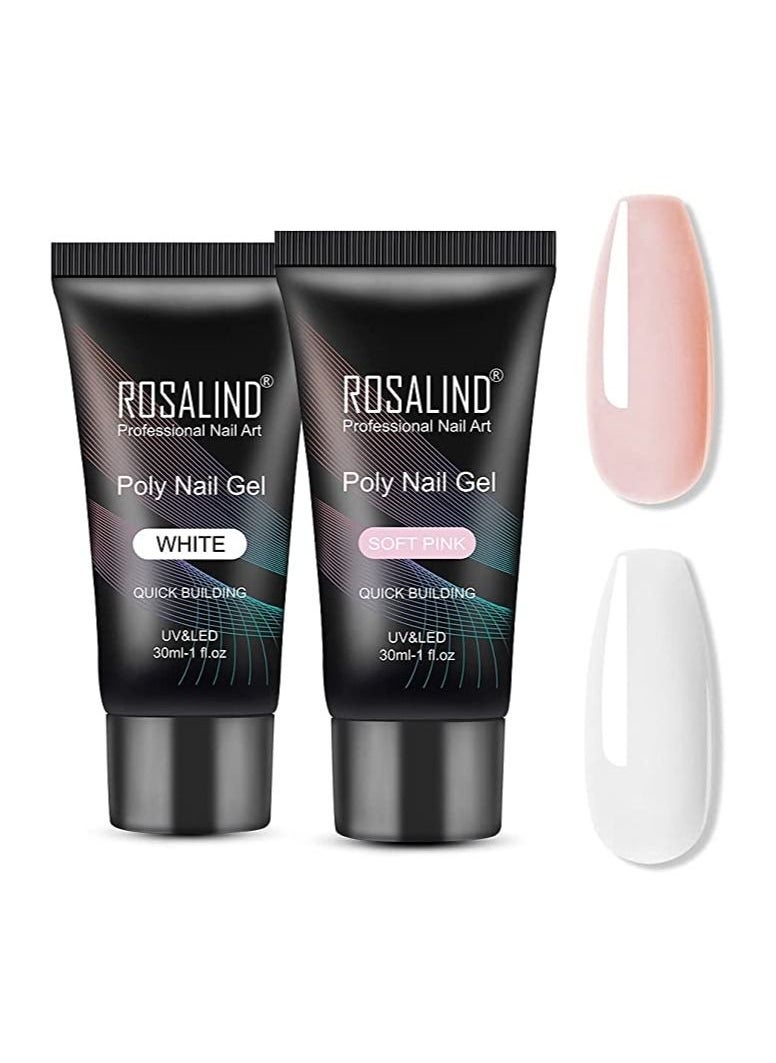 Rosalind Poly Nile Gel Soft Pink&White Extension Gel, ROSALIND 2 PCS 30ml White Poly Nail Gel kit Soft Pink Nail Builder for Nail Art Decoration, Nail Thickening Poly Nail Gel Tube Easy to DIY Use Need UV Lamp  - Image 1