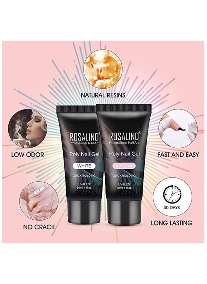 Rosalind Poly Nile Gel Soft Pink&White Extension Gel, ROSALIND 2 PCS 30ml White Poly Nail Gel kit Soft Pink Nail Builder for Nail Art Decoration, Nail Thickening Poly Nail Gel Tube Easy to DIY Use Need UV Lamp  - Image 4