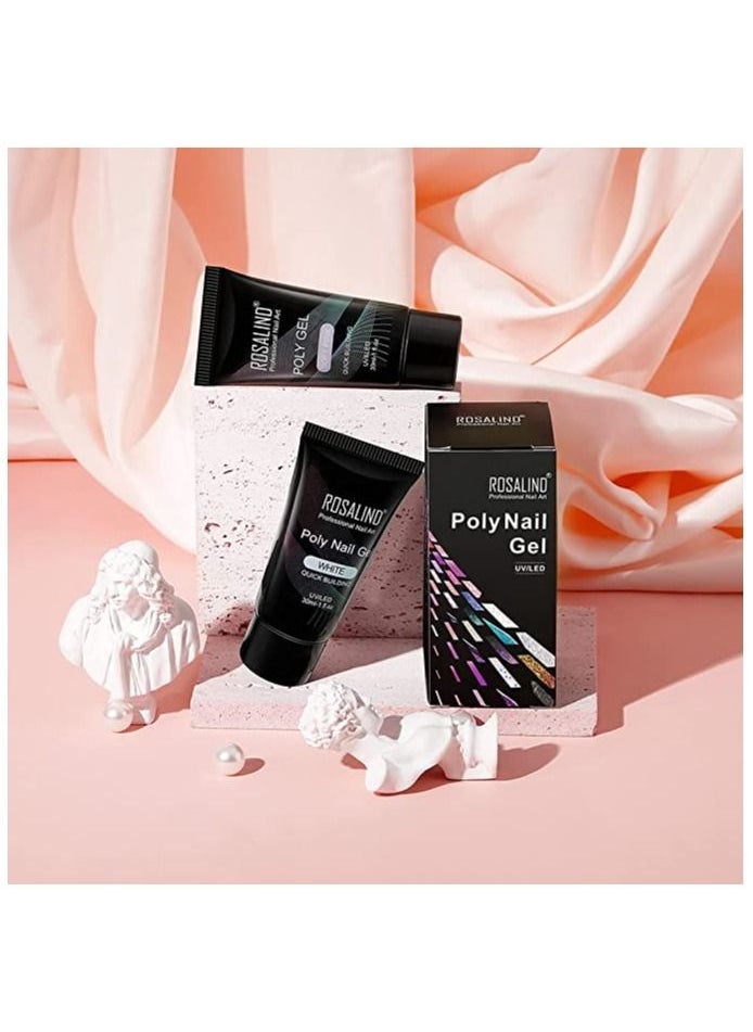 Rosalind - Poly Nile Gel Soft Pink&White Extension Gel, ROSALIND 2 PCS 30ml White Poly Nail Gel kit Soft Pink Nail Builder for Nail Art Decoration, Nail Thickening Poly Nail Gel Tube Easy to DIY Use Need UV Lamp - Image 1