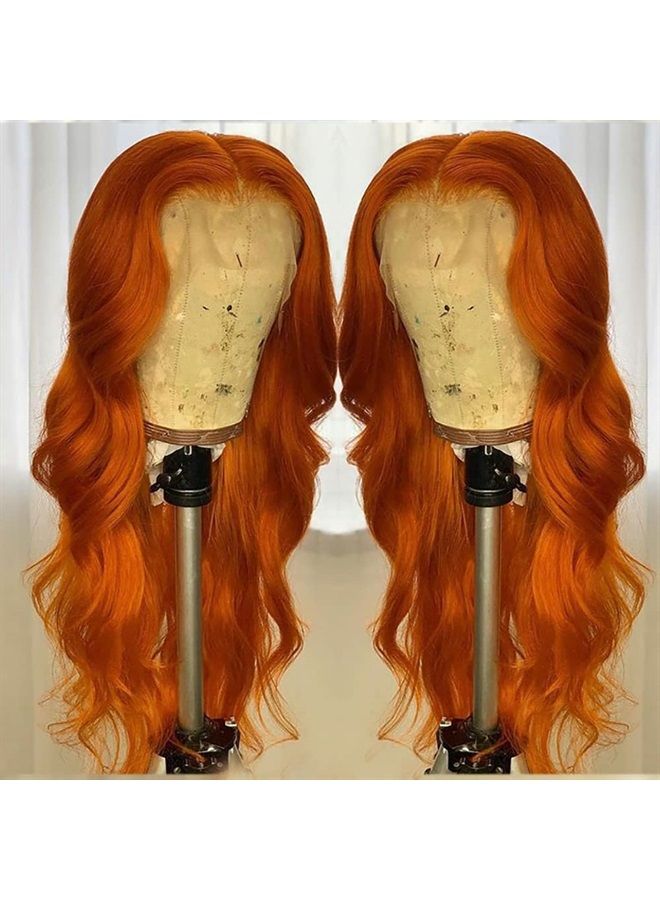 Ginger Orange lace front wigs Long Wigs Loose Wave Glueless Lace Wig Synthetic Heat Resistant Fiber Wig With Baby Hair Natural Wavy Body Wave Colorful Ginger Brown Colored wig for Women 24 Inch