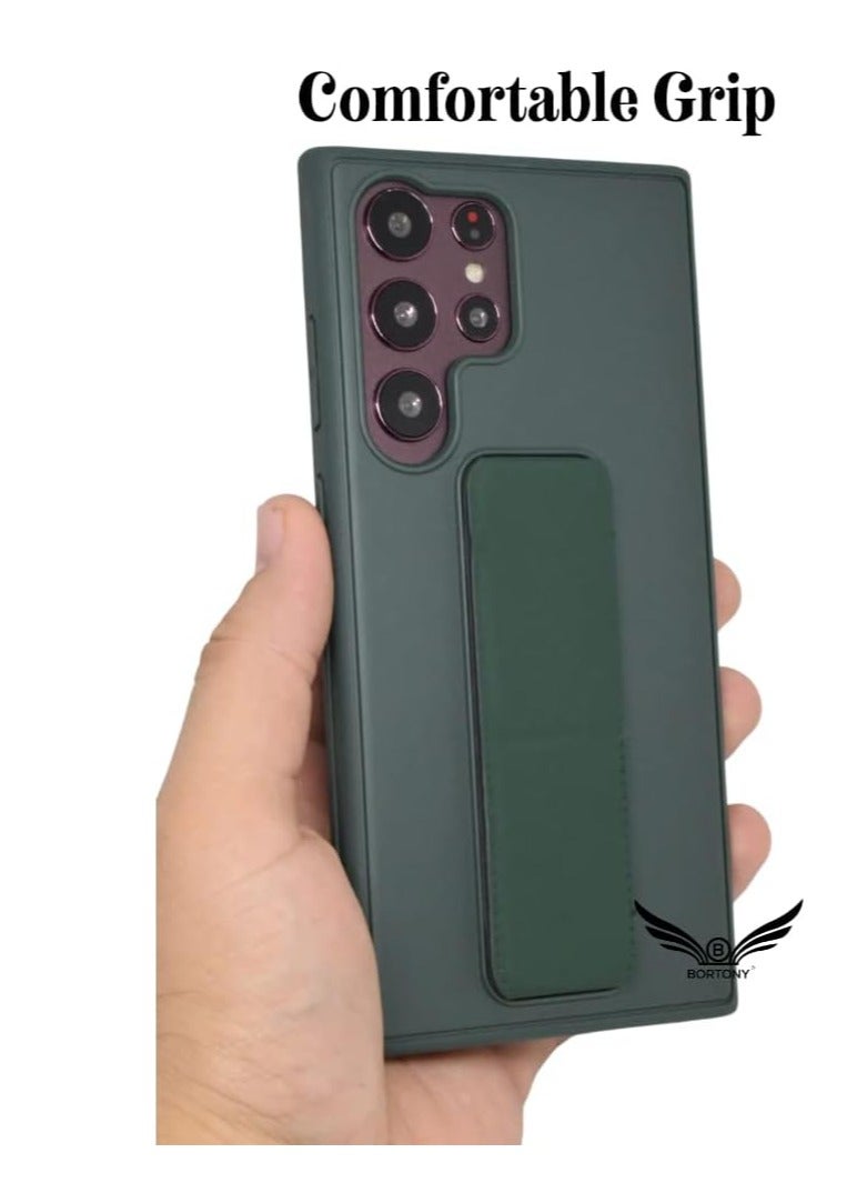 إلترازون Galaxy S23 Ultra Case Fully Covered With Finger Grip Stand Holder Anti Slip Shockproof Protective Case Cover For Samsung Galaxy S23 Ultra 5G (Green) - Image 3