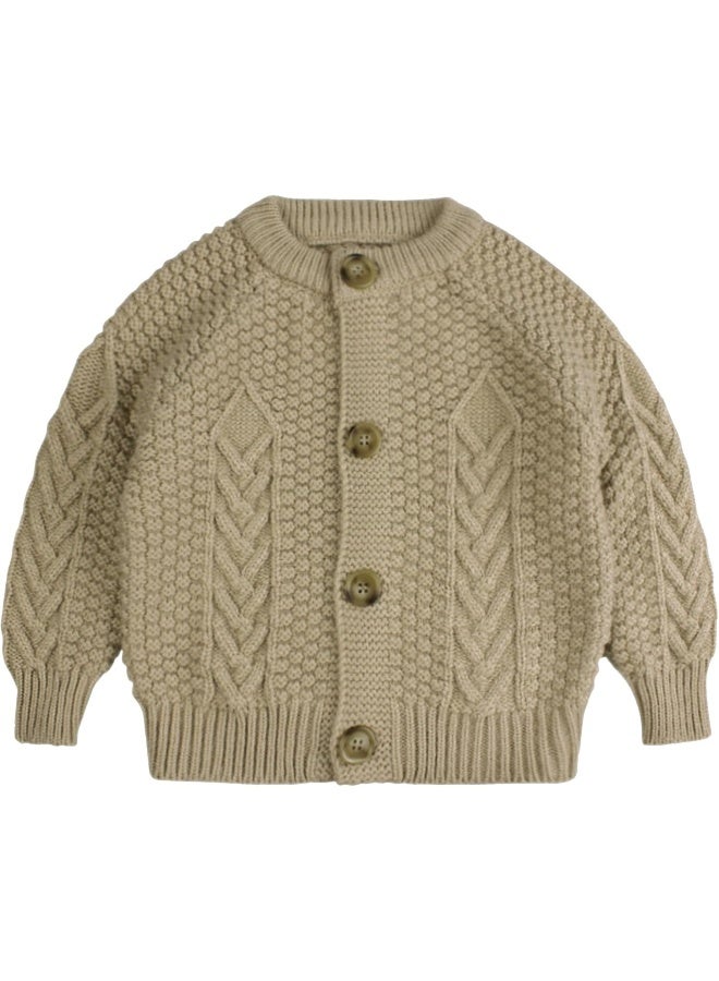 Peecabe Peecabe Toddler Cardigan Cotton Long Sleeve Cable Knit Toddler Sweater for Girls Crewneck Chunky Crochet Sweater Winter 1-6T - Image 1